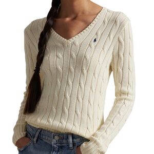 Polo Ralph Lauren Women’s Cable Knit Sweater Ivory V-Neck Sz XXL